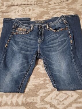 Grace Blue Women's Boot Cut Jeans with Embroidered Pocket Trim